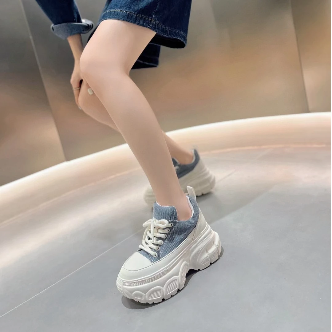 【断码亏本清货】仅剩一双36码蓝色休闲时尚真皮厚底老爹鞋舒适百搭