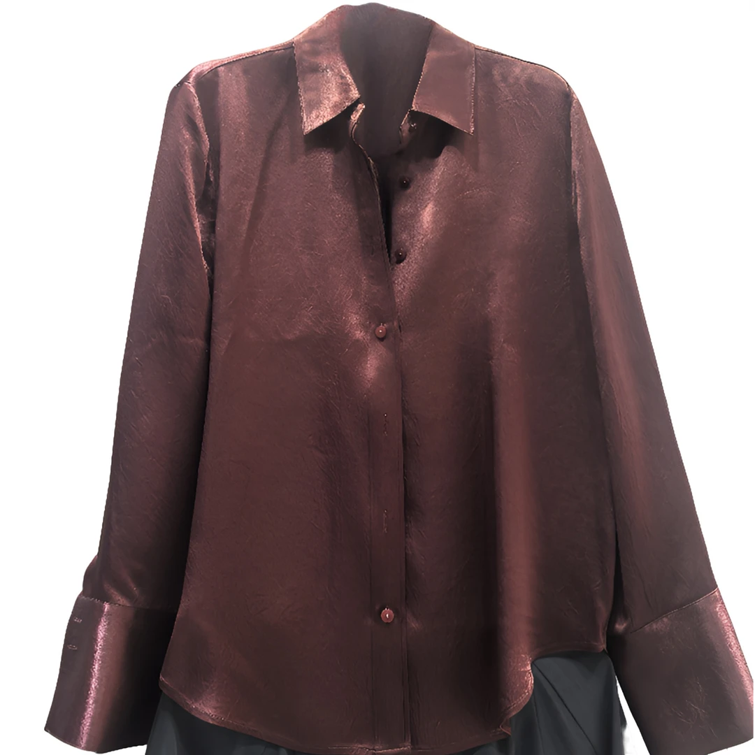 时尚春夏设计师女款方领休闲长袖气质衬衫衬衣百搭轻奢春季纯色