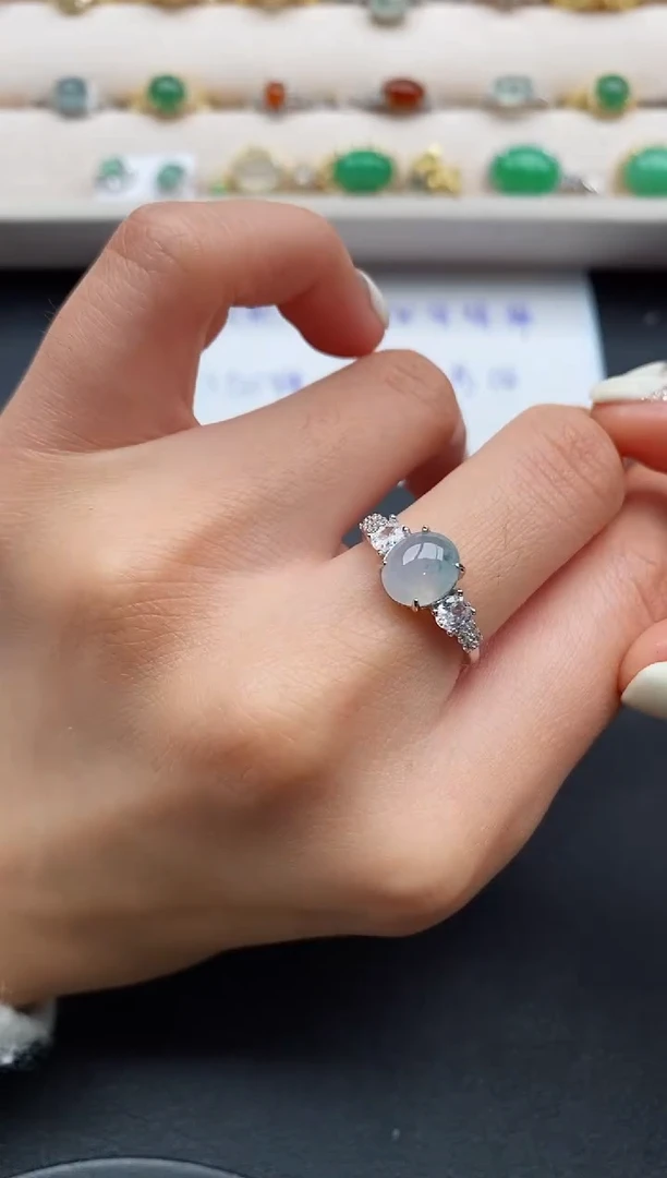 银S925镶嵌戒指翡翠666666+5