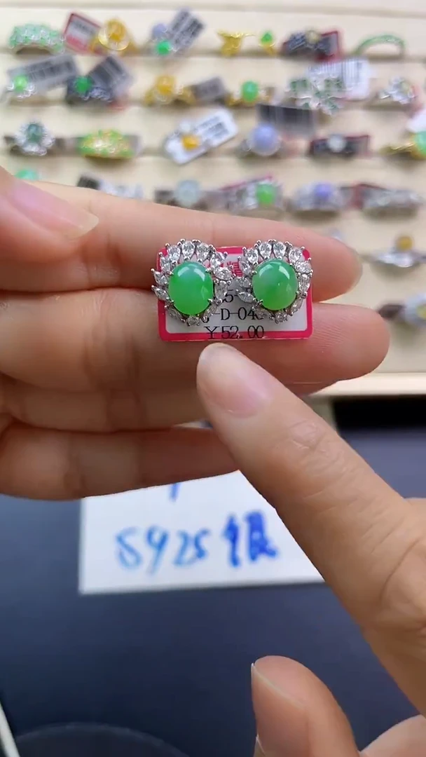 银S925镶嵌戒指翡翠翡翠 蛋面 银S925镶嵌