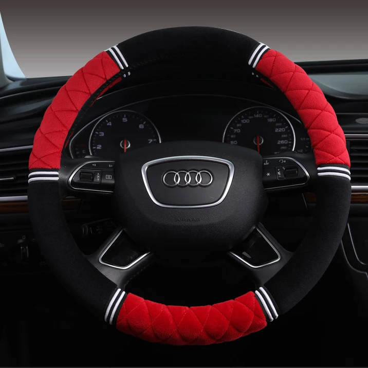 汽车方向盘套冬季短毛绒汽车把套6节植绒男女通用防滑保暖圆形D型