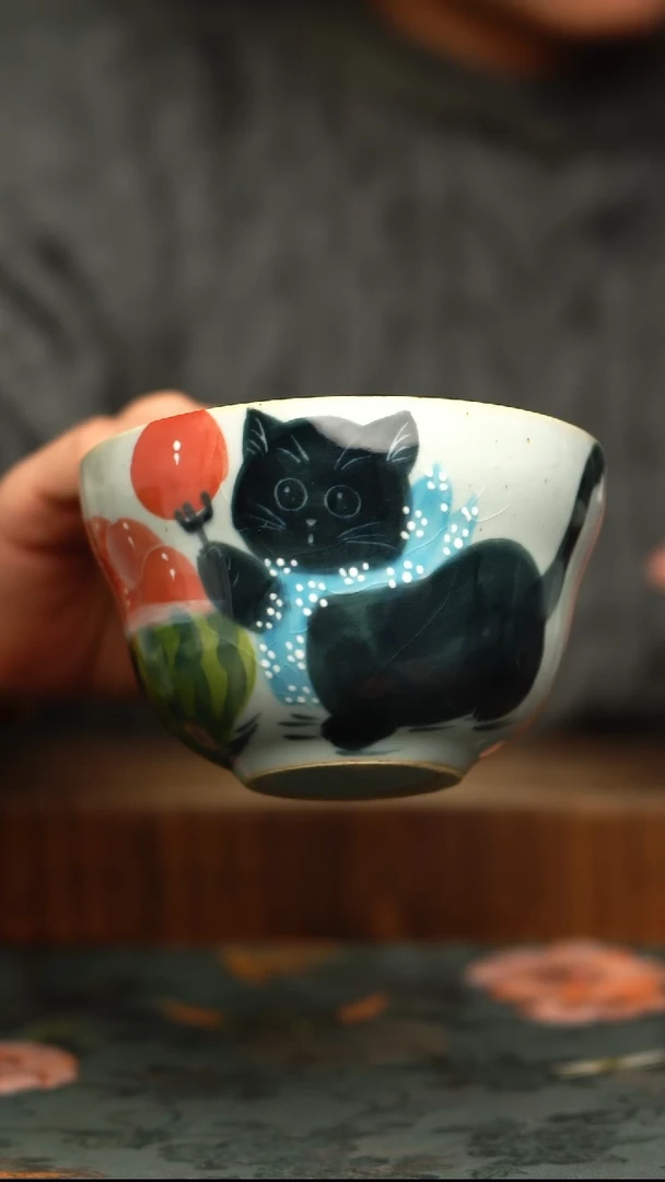 杯釉下彩手工手绘同款陶器