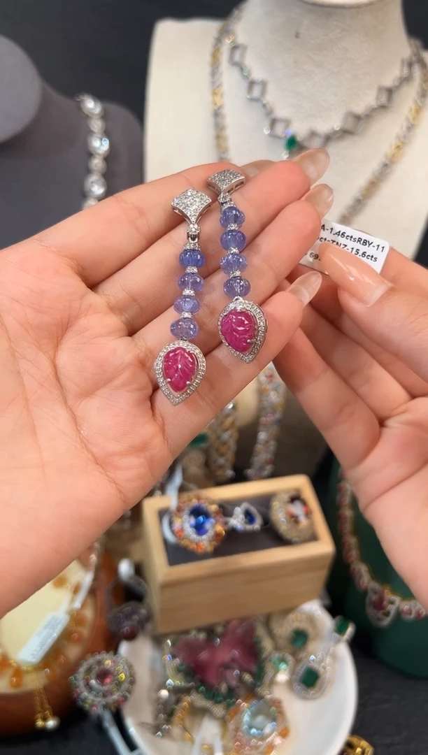 银S925镶嵌耳饰红宝石耳饰