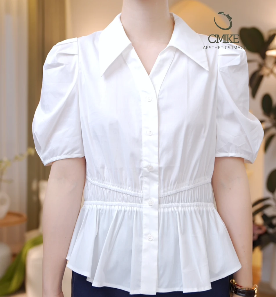 【橙蜜客】时尚通勤百搭收腰衬衫 舒适显瘦设计感衬衣2552C000258