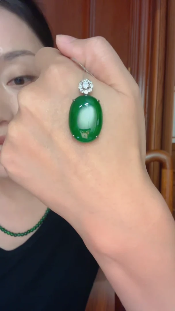 吊坠(不含链)银S925镶嵌翡翠涵*吊坠