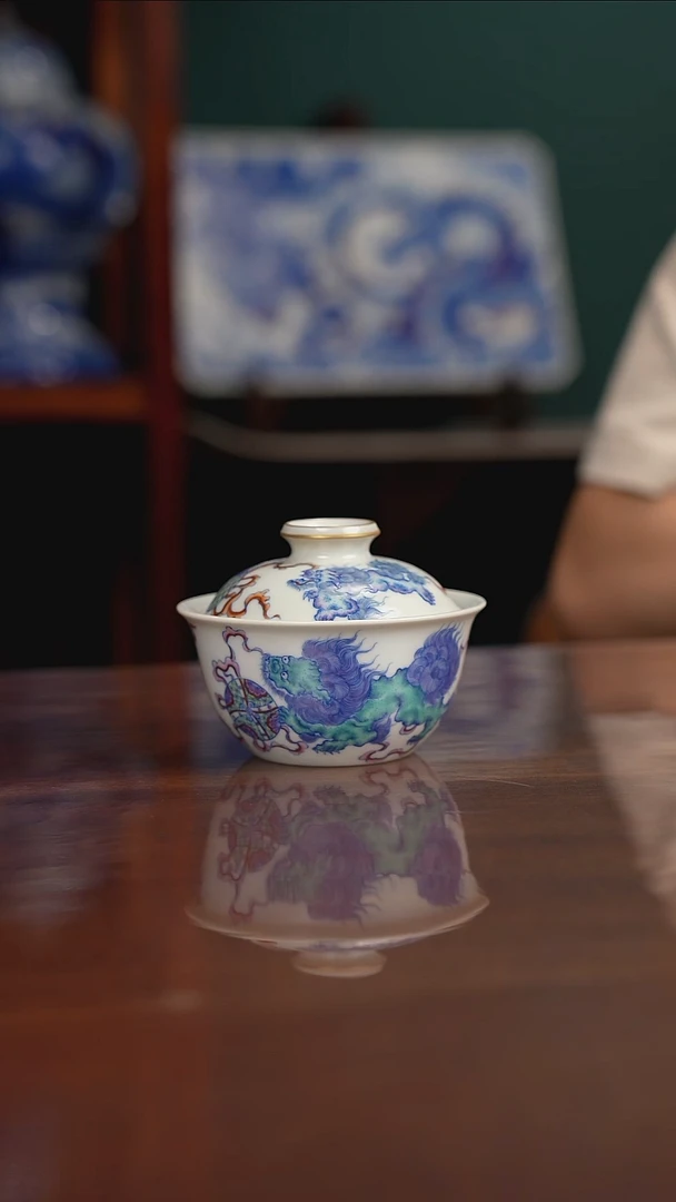 空山明月 新斗彩 双狮