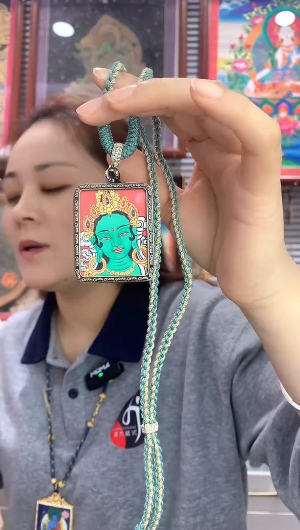 吊坠绿度母   纯手绘唐卡包挂 （不退不换）