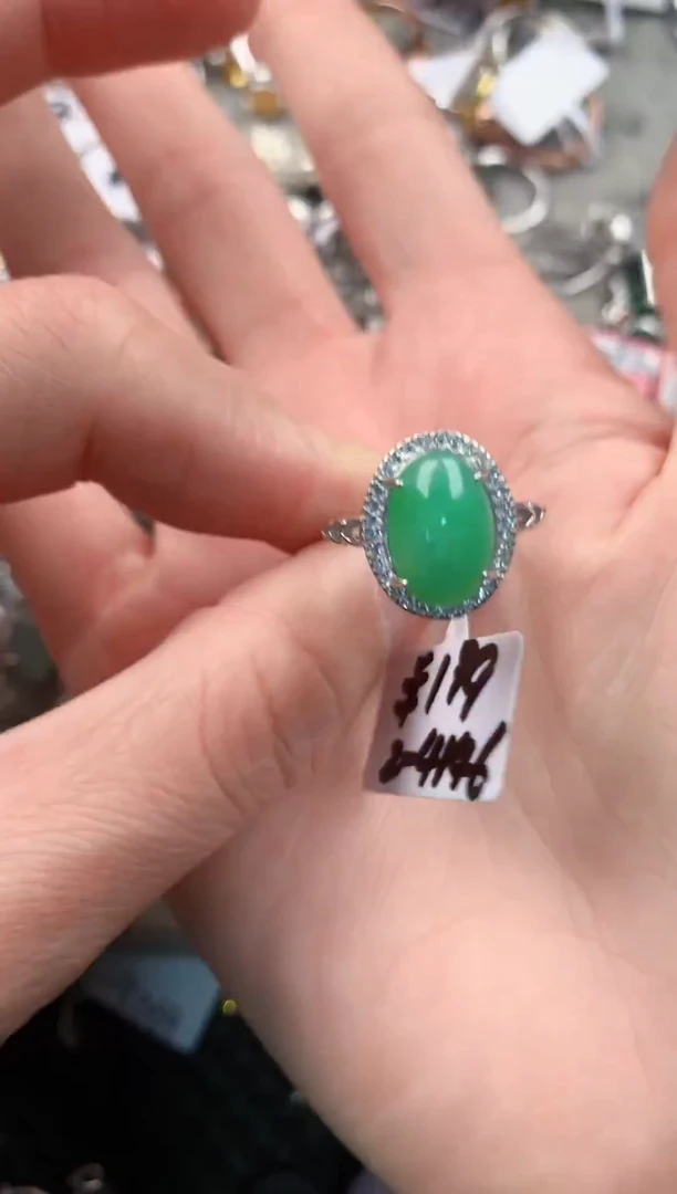 银S925镶嵌戒指翡翠444   10