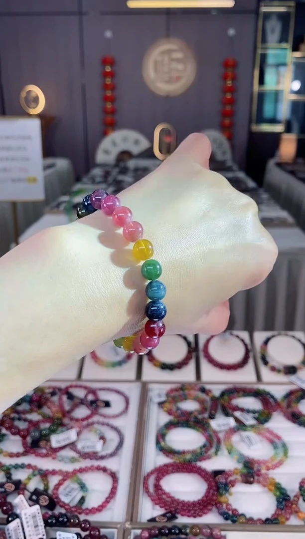 未镶嵌老矿碧玺彩虹单圈手串8mm+碧玺hon多样性发货一条