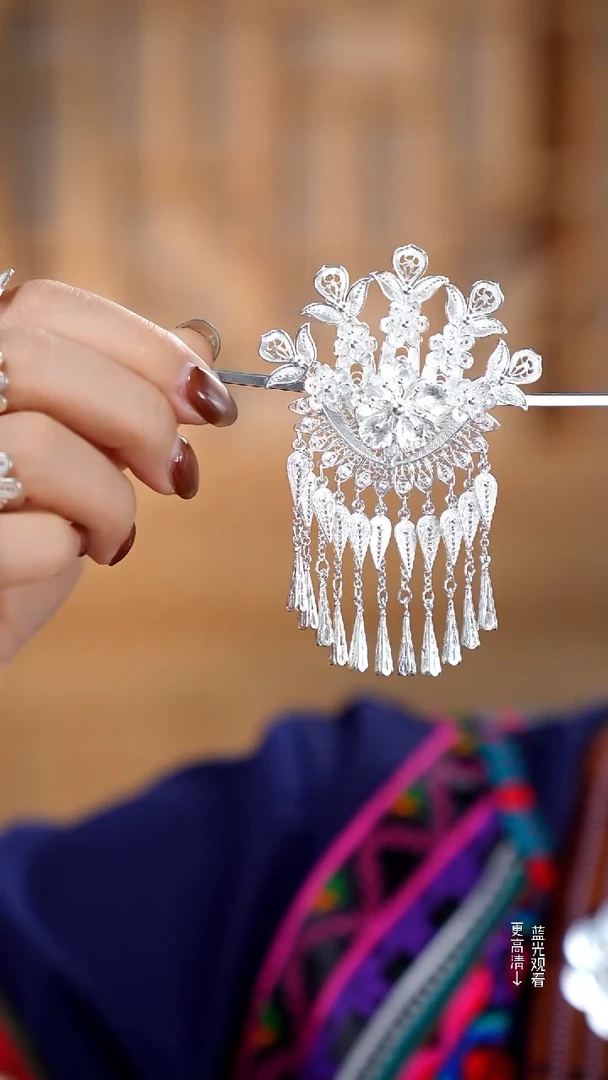 珐琅足银月季花头花34.6克