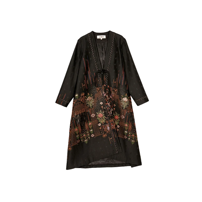 吉丘古儿绣影阑珊立体提花外套古典民族风开衫复古G233Y069