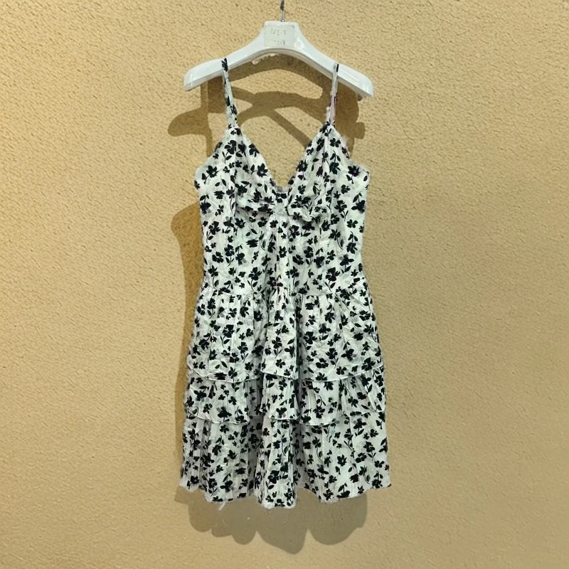 1518黑色碎花吊带裙夏季气质复古韩版连衣裙夏装无袖