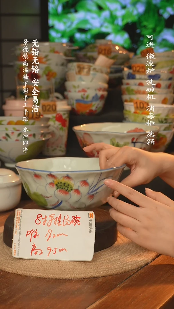 瓷景德镇高温瓷釉下彩手绘陶瓷~