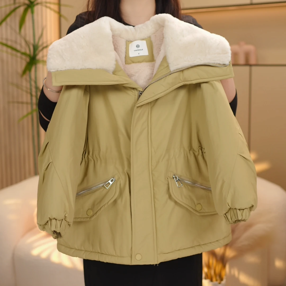 儿童女童新款大翻领棉服派克服保暖时尚中大童外套冬季hs261（2）