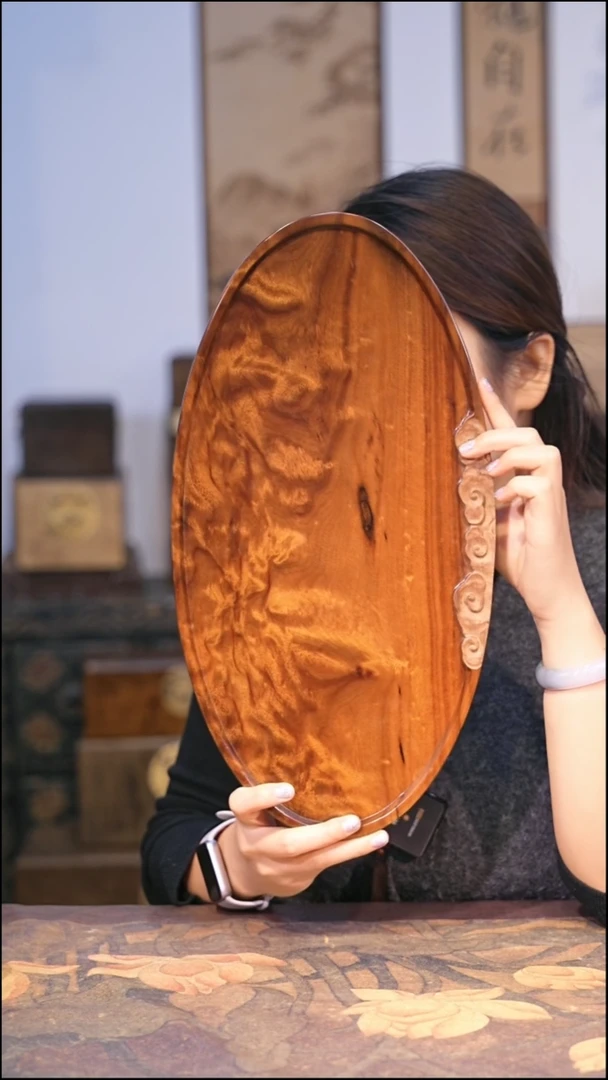 金丝楠阴沉木黄料意境感茶盘满花满纹  18