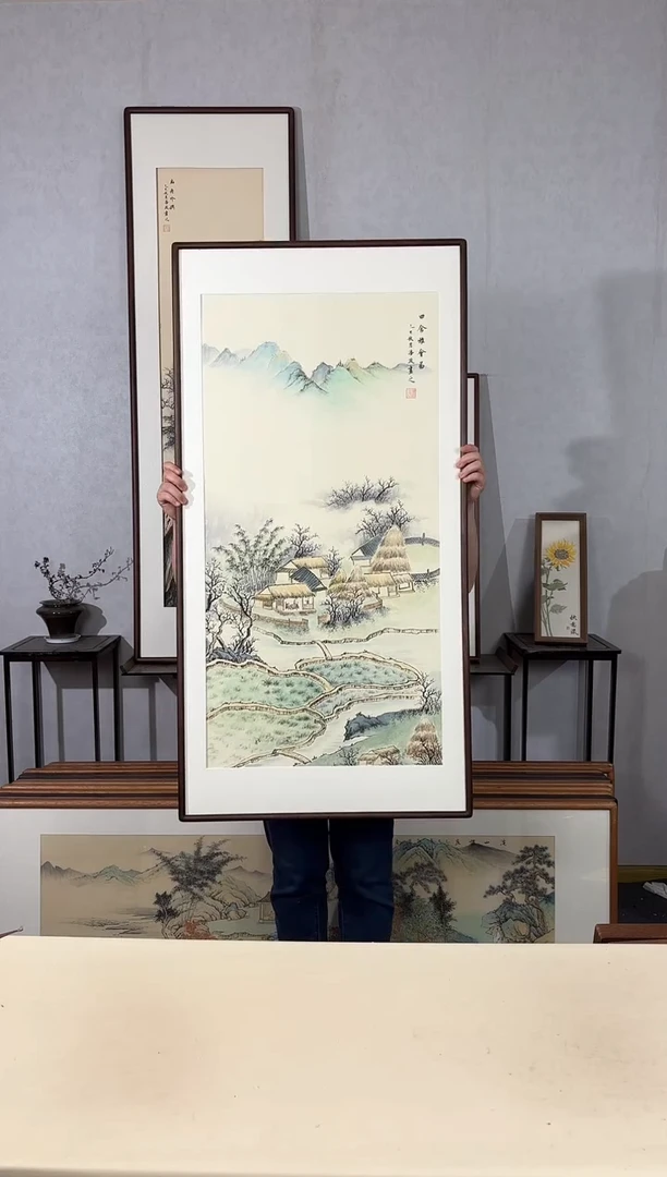 国画手绘*田舍雅会图*62*122cm带框发货