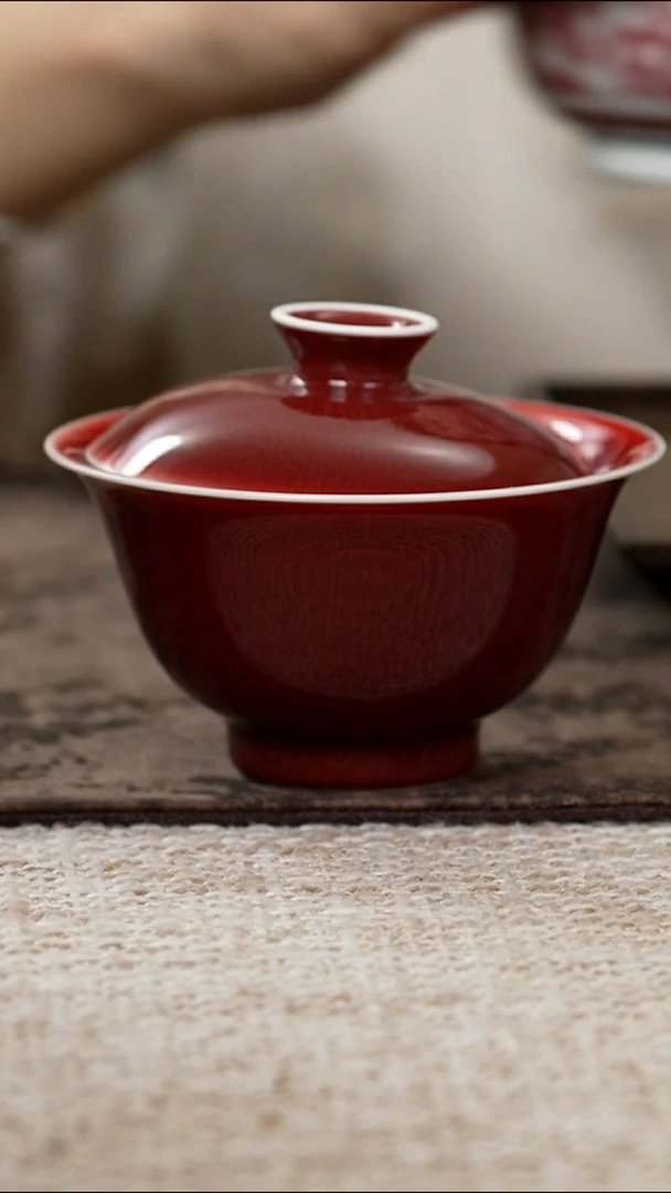 /A46郎红如意两才盖碗