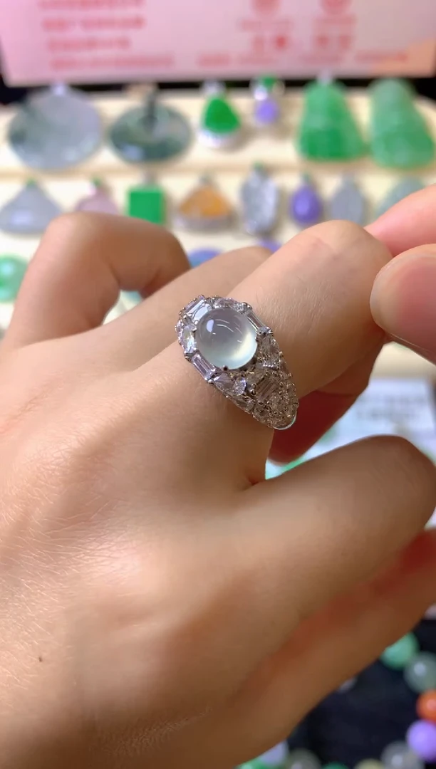 银S925镶嵌翡翠耳饰小*戒指