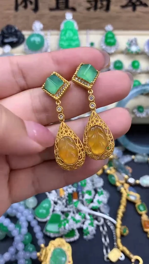翡翠18K金镶嵌耳饰261-春日珠宝