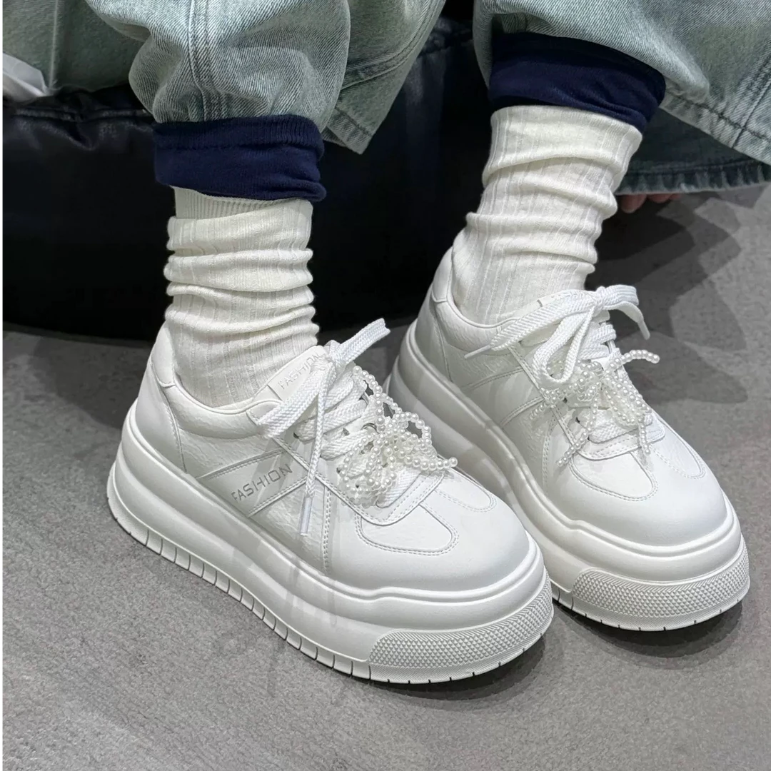 长高6CM~小白鞋女2025春时尚珍珠轻便小白鞋女5330