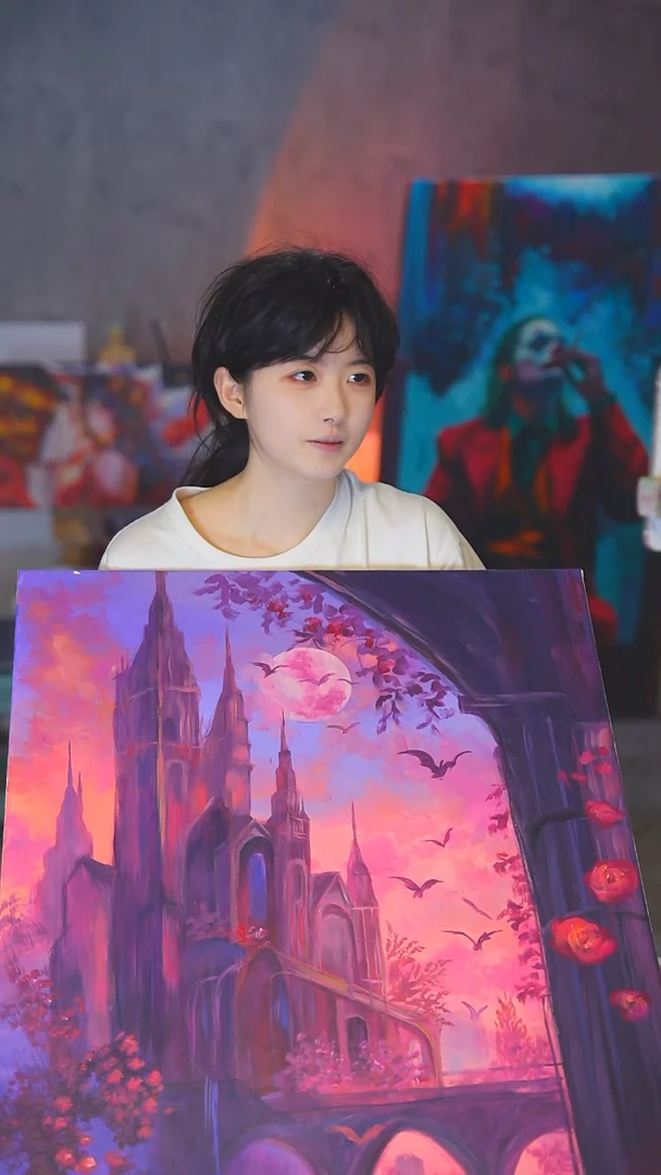 油画L****)城堡丙烯画纯手绘