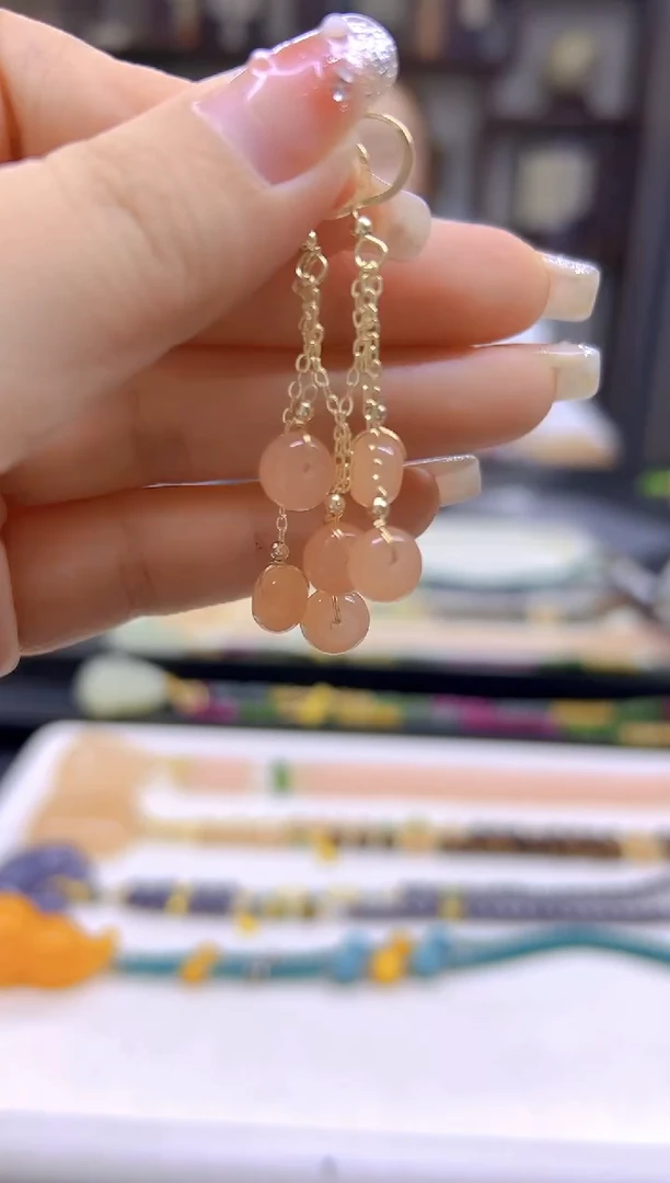 和田玉14K金镶嵌耳饰DIY款E808