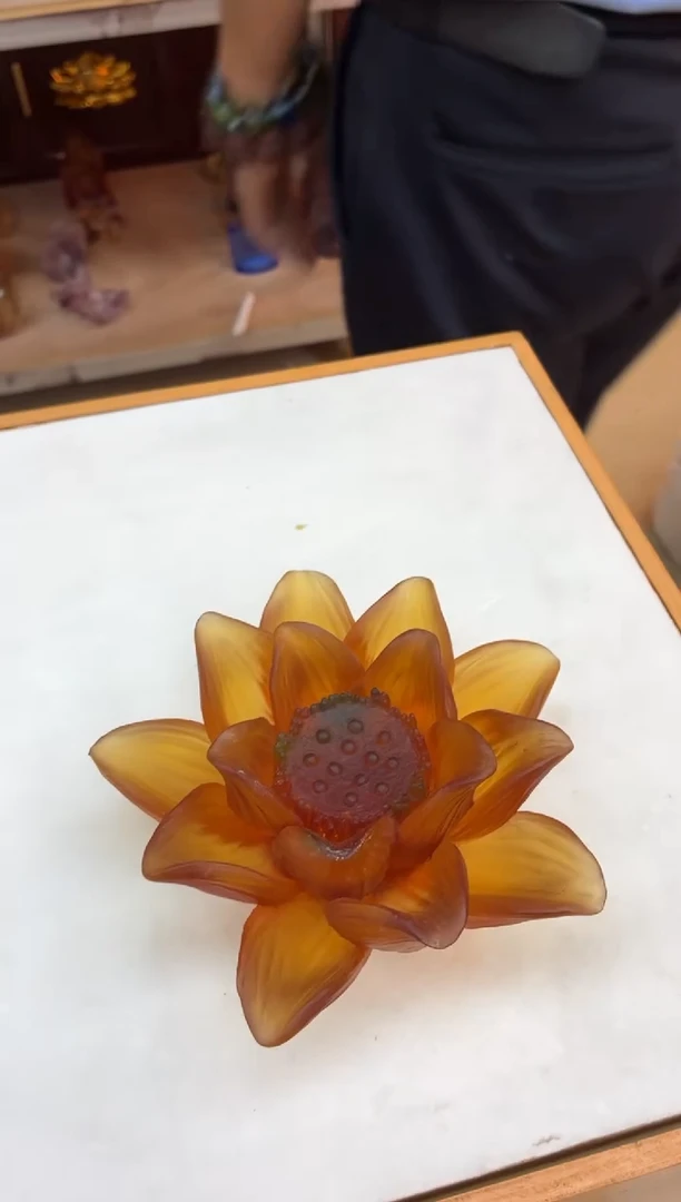 琉璃手工艺品14公分莲花摆件