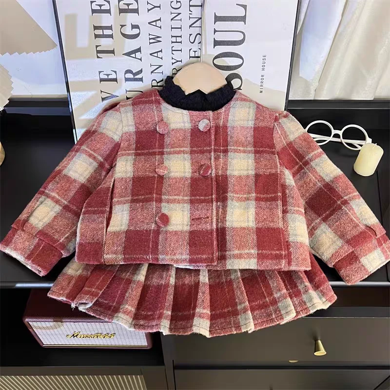 冬季新款套装洋气格子小香风外套时尚气质百褶裙两件套潮LH18081