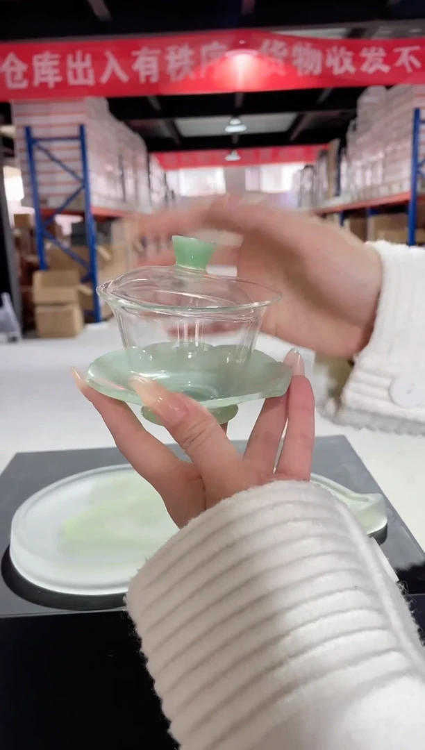 九河芙蕖盖碗绿玉