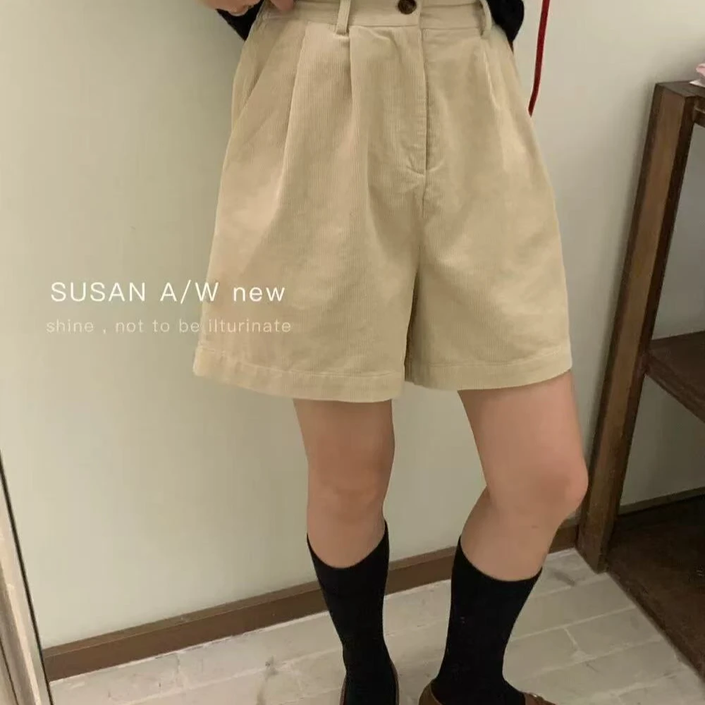 复古日系复古灯芯绒阔腿五分短裤