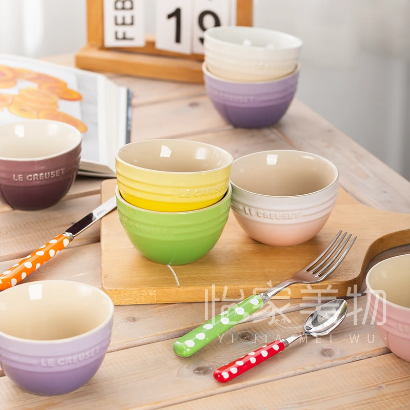 Le Creuset酷彩炻瓷纯色韩式米饭碗喝汤碗甜点10.8cm小碗家用