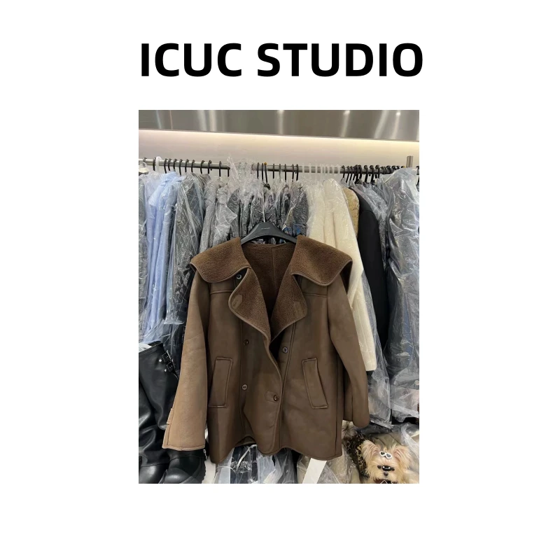ICUC定制-【大翻领皮毛一体外套】冬季新款宽松百搭外套80102