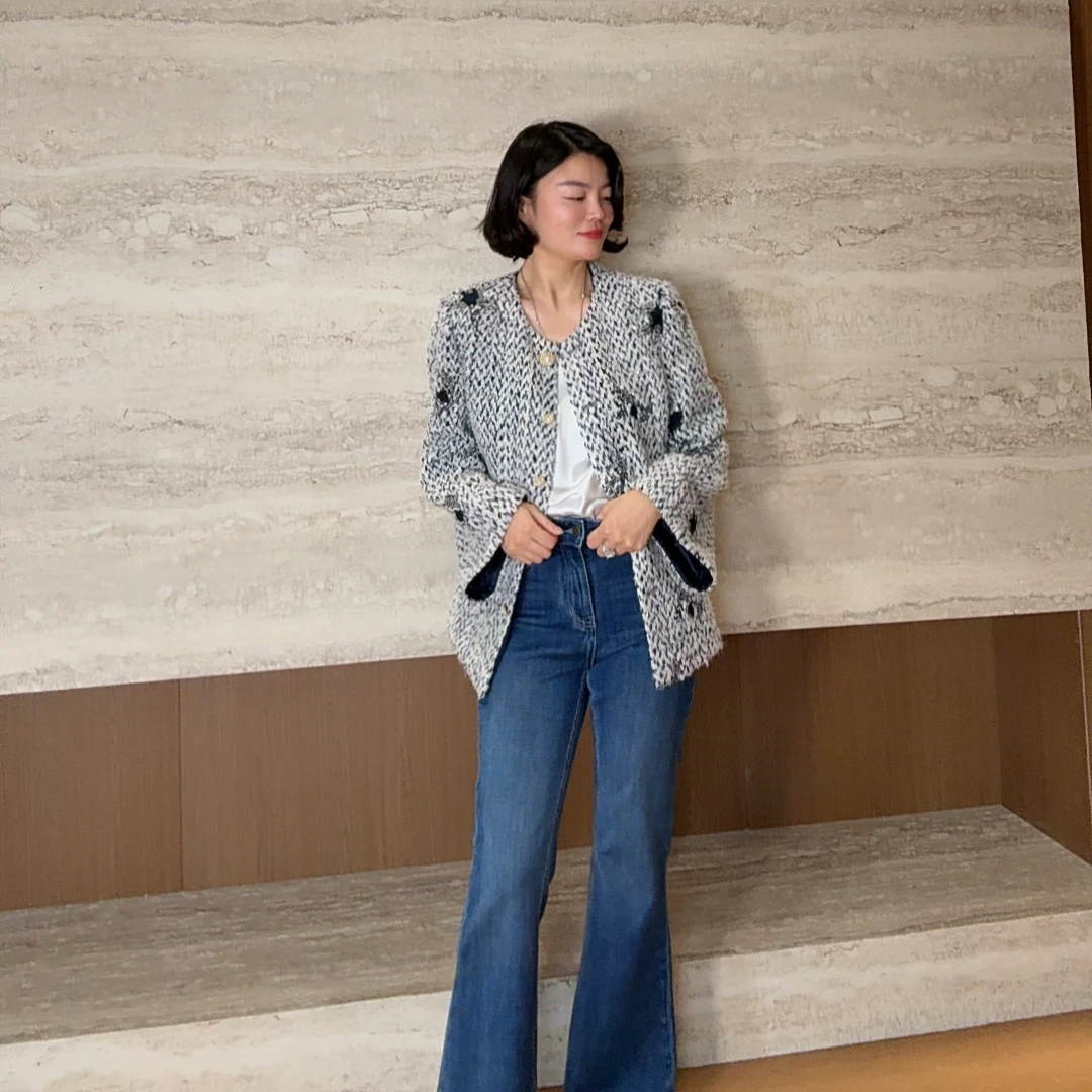 TANTAN 气质轻奢设计感圆领秋季小香风外套3117