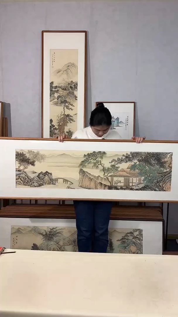 国画手绘*山水*52*172cm带框发货