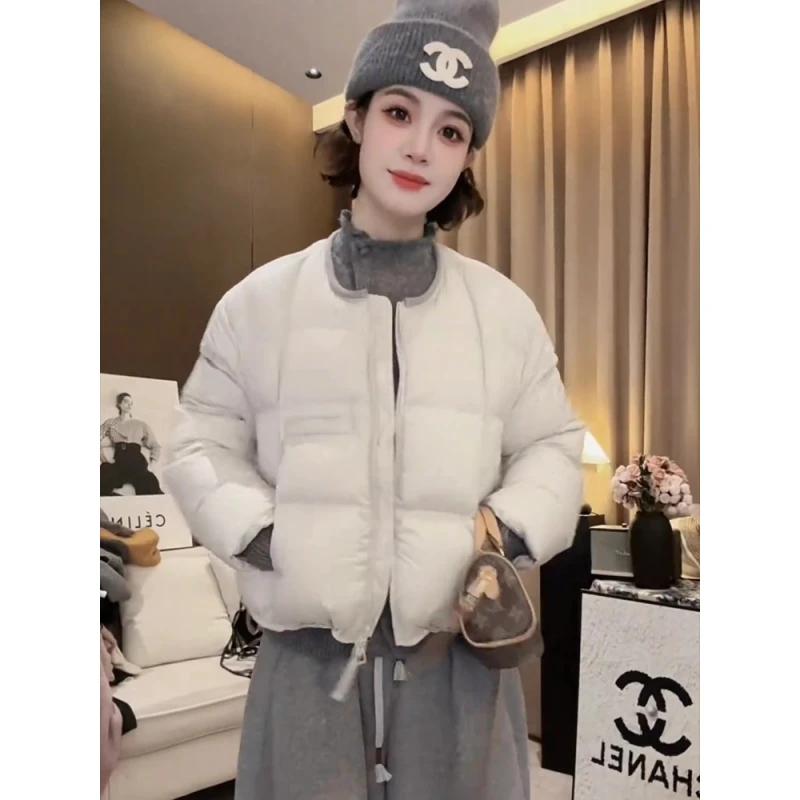 潮流设计感双拉链米白色棉服女2025秋冬季新款减龄百搭保暖短外套
