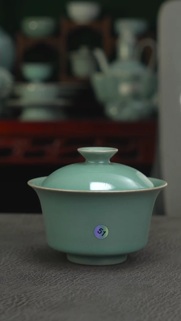 扫地僧青绿釉51号马蹄盖碗 微瑕-二