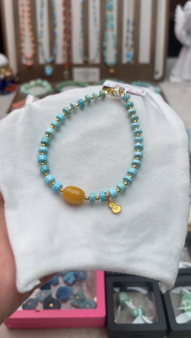 银S925镶嵌绿松石手串67