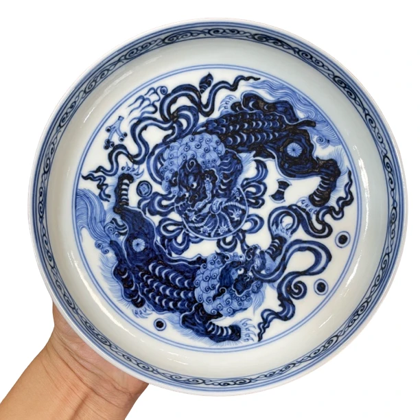 贵宝斋柴窑复刻永宣双狮滚绣球狮子壶承底拖陶瓷摆件口径18