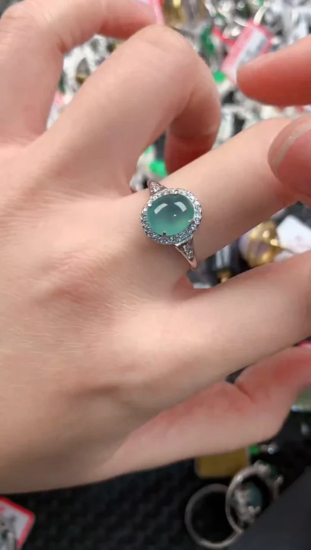 银S925镶嵌戒指翡翠555       7