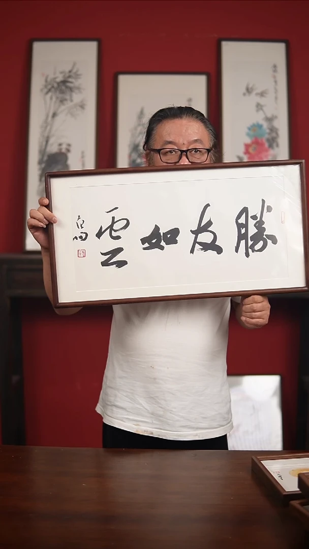 国画手绘-33*66实木框夏寒作品