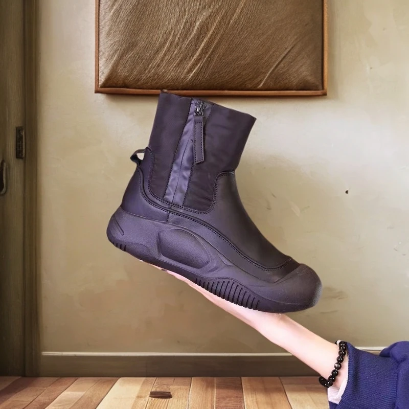 新款厚底加绒保暖防水加厚棉鞋平底毛绒圆头皮毛一体雪地靴女