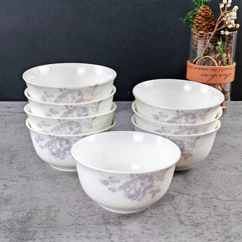 【肃匠】4.5英寸碗8只简约新骨瓷米饭碗高颜值家用小汤碗国色天香