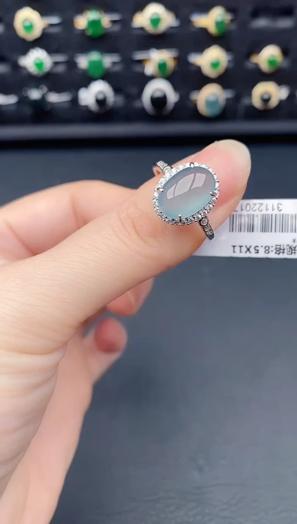 银S925镶嵌戒指翡翠天然a货翡翠96