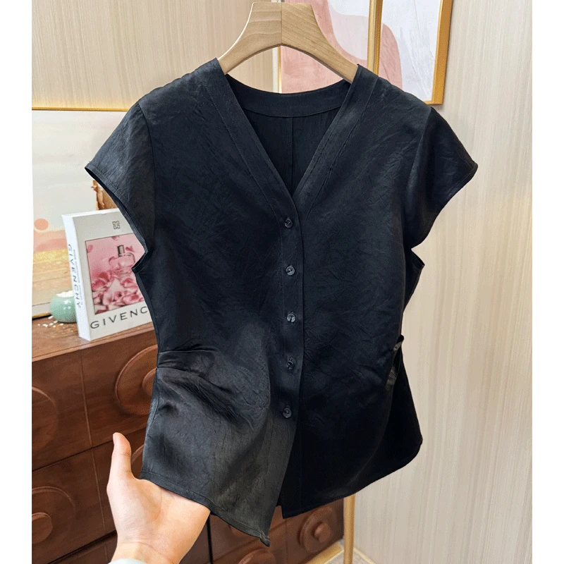 新款夏季爆款纯醋酸透气舒适百搭气质2025年女薄上衣