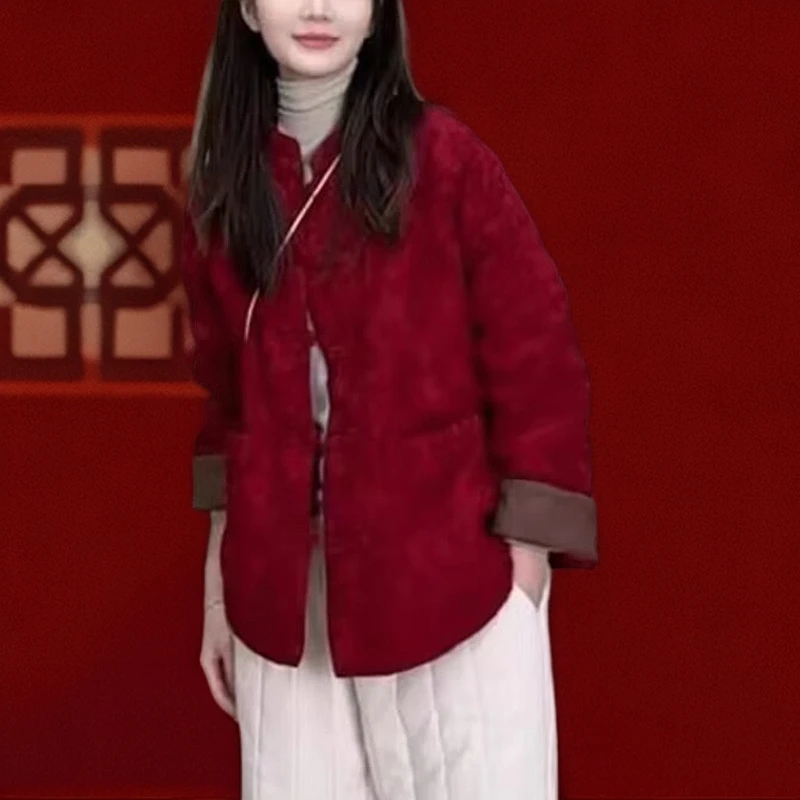 新中式拜年服国风盘扣夹棉外套女秋冬新款高级感减龄妈妈棉服上衣