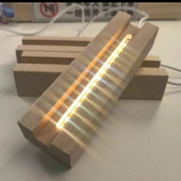 实木发光水晶砖底座DIY小夜光木质水晶USB接口水晶砖15*10*1.6cm