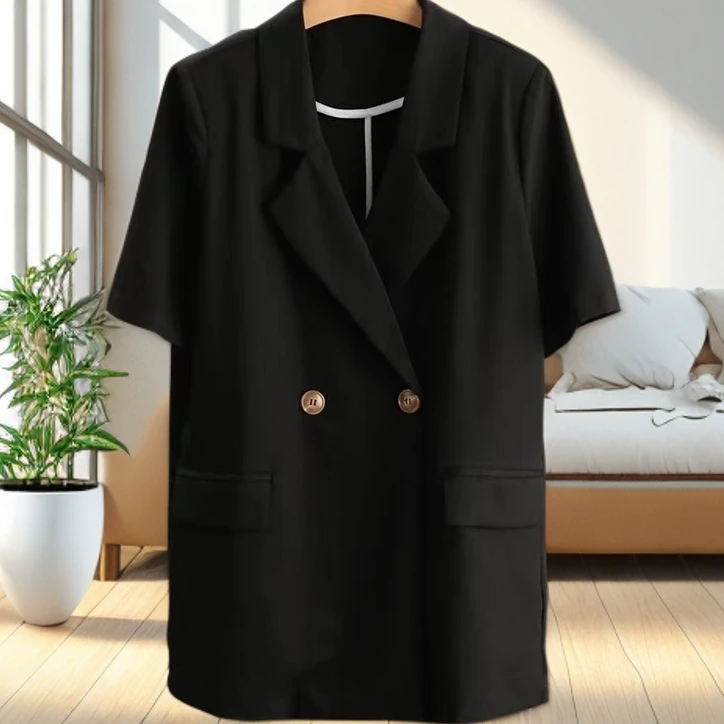 6991纯色短袖薄款休闲西装外套