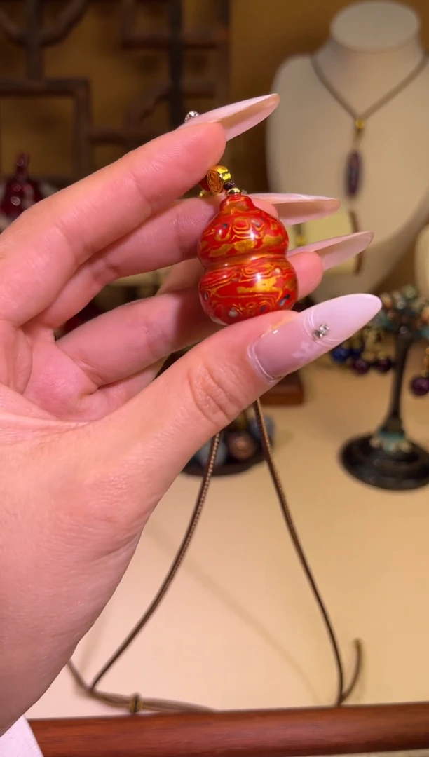 榕城大漆红金胖葫芦带编绳