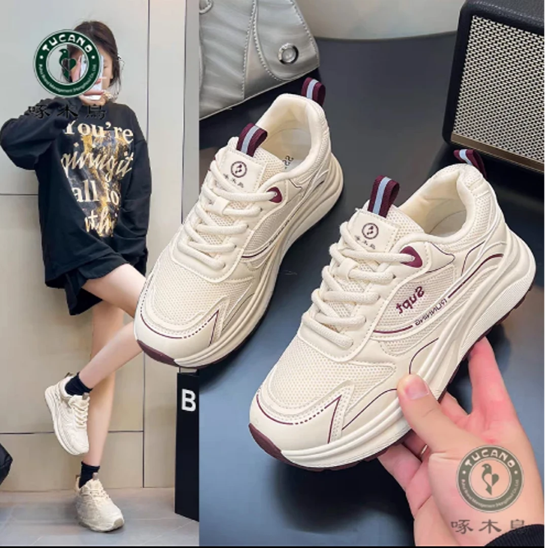 啄木鸟真皮女鞋网面透气夏款时尚百搭休闲运动鞋