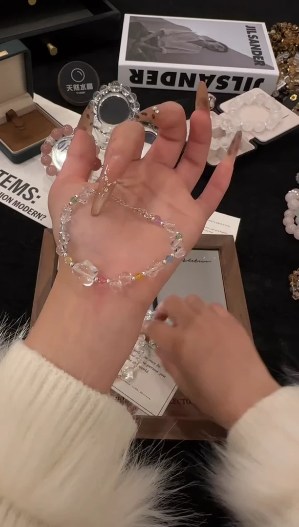 银S925镶嵌手链水晶白水晶x3347